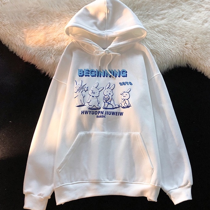 【ZHELIHANGFEI】Áo Hoodie Tay Dài Form Rộng In Họa Tiết Thời Trang