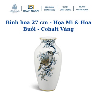 Bình hoa 27 cm - Họa Mi & Hoa Bưởi - Cobalt Vàng dùng trang trí, làm quà tặng đối tác, bạn bè, tân gia