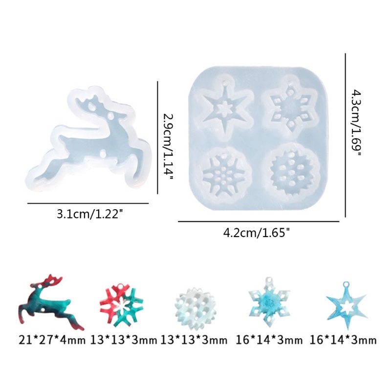 Khuôn Silicone Làm Mặt Dây Chuyền Thủ Công DIY Hình Bông Tuyết Tuần Lộc Giáng Sinh