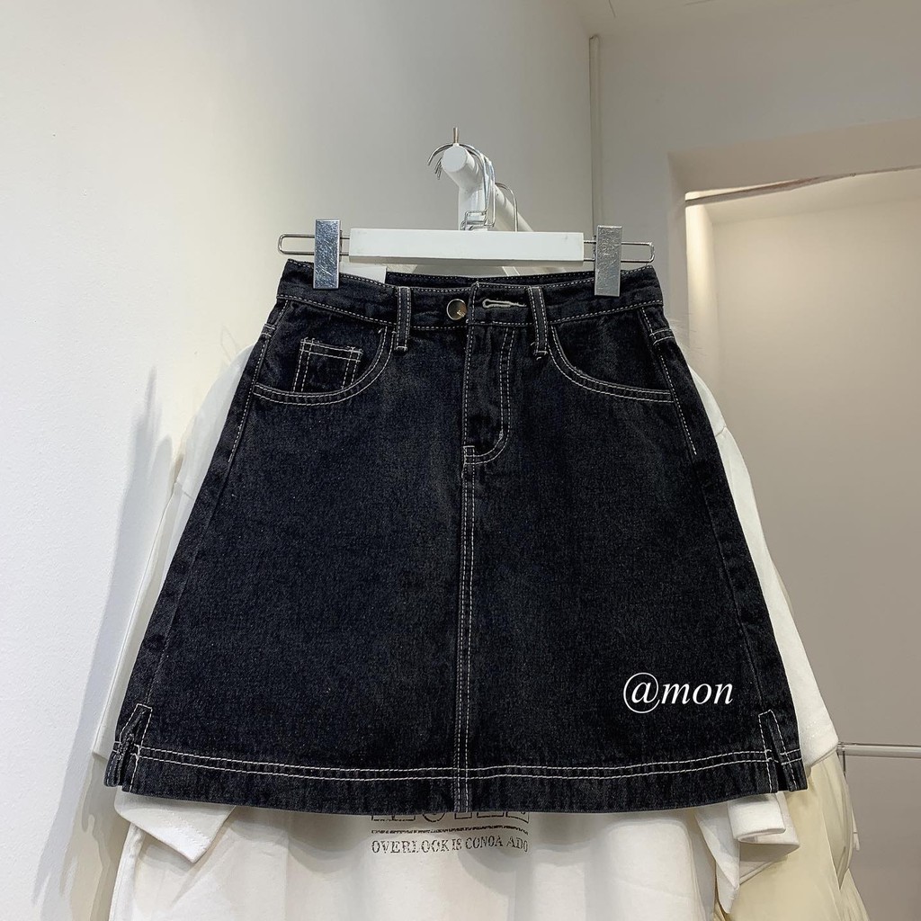 2101352 Chân váy jeans chữ a ulzzang basic cho nữ màu đen nhám có size phong cách hàn quốc | BigBuy360 - bigbuy360.vn