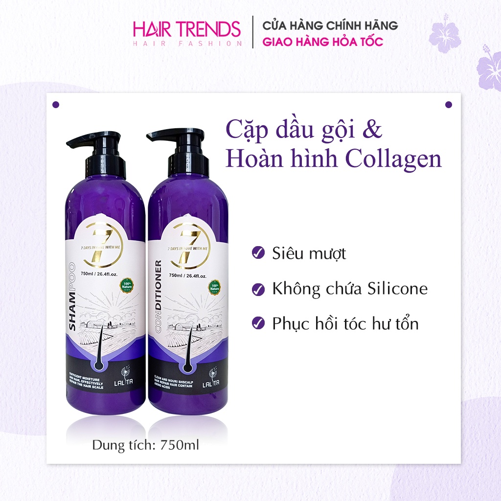 Bộ dầu gội xả collagen chính hãng Lalita,Dầu cặp siêu mềm mượt phục hồi tóc hư tổn hương nước hoa 750ml