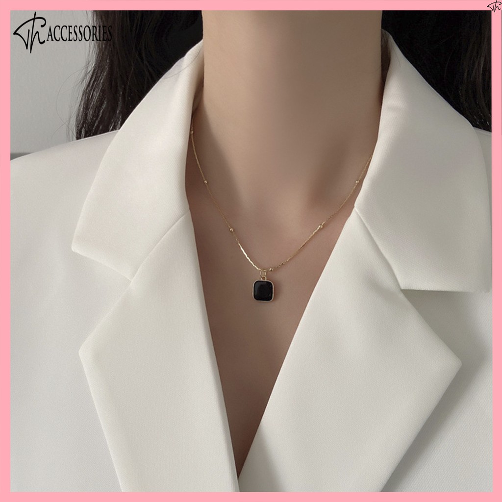 Vòng Cổ, Dây Chuyền Nữ Thiết Kế Mặt Đá Đen, Đơn Giản Phong Cách Cổ Điển Hàn Quốc VC022