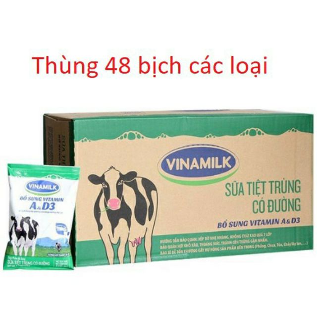 Giá sỉ- Sữa tiệt trùng Vinamilk Fino 48 bịch (có đường,không đường, dâu, socola  )- Date tháng 01/2020