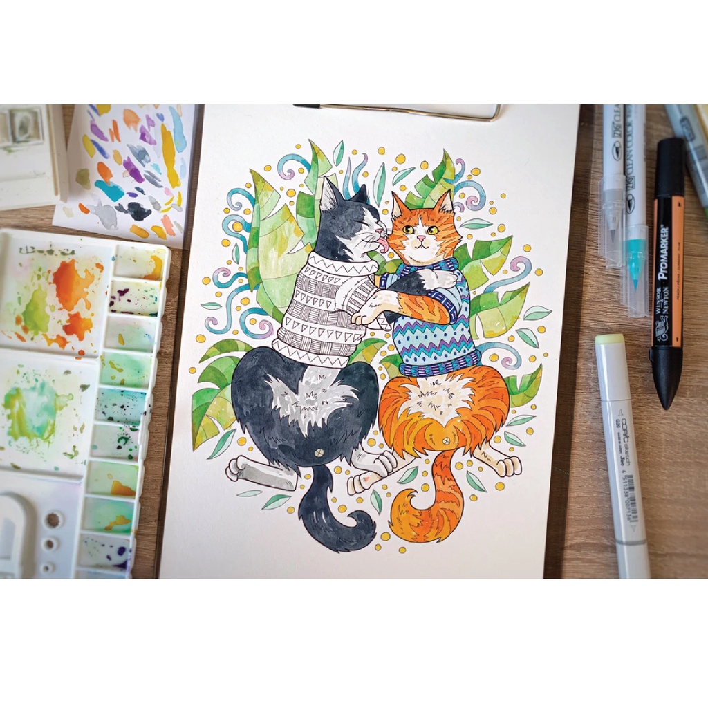 Line art tranh tô màu bộ tranh nội thất combo 12 tranh giấy dầy vẽ màu nước