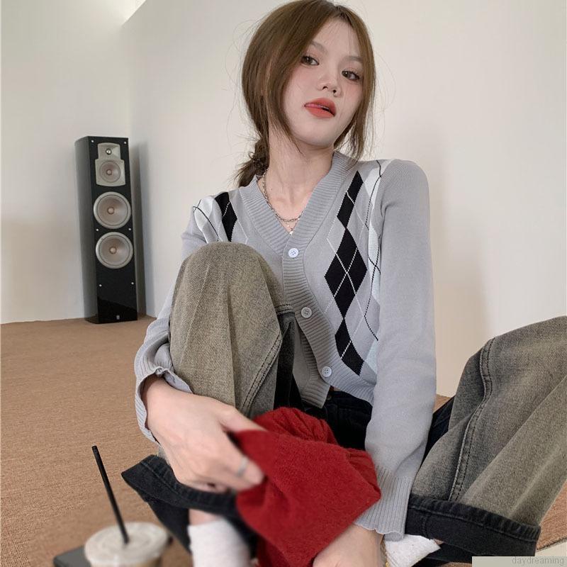 Áo khoác cardigan dệt kim tay dài cổ chữ V cài nút phía trước