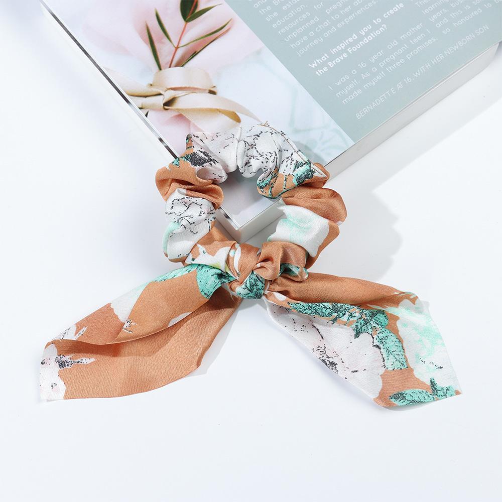Dây Buộc Tóc Vải Satin In Hoa Thắt Nơ Xinh Xắn Cho Bạn Gái