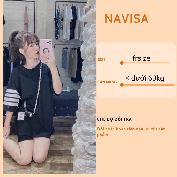 Áo thun nam nữ unisex form rộng tay lỡ in hình sọc tay cổ tròn NAVISA AT294