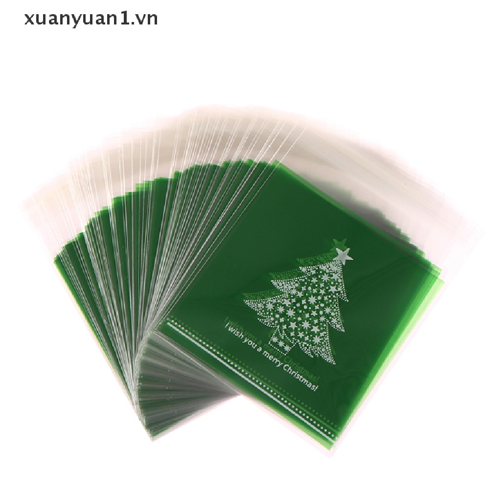 Set 100 Túi Nhựa Đựng Bánh Kẹo Giáng Sinh Tự Dính Kích Thước 10X10Cm