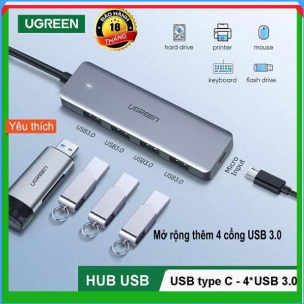 Bộ chia Hub USB Type C to 4 Port USB 3.0 Ugreen 70336(trợ nguồn MicroUSB)
