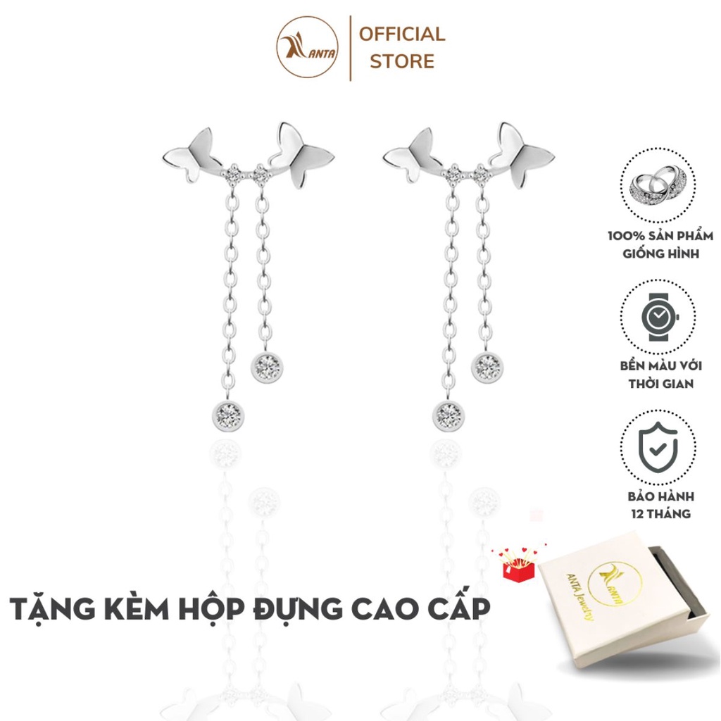 Bông tai bạc 925 Hình Bướm Tua Rua Đính Pha Lê Dành Cho Nữ - ANTA Jewelry ATJ3022