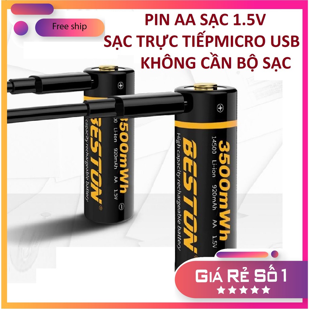 Pin tiểu sạc AA Beston 1.5V 3500mWh cao cấp sạc nhanh trực tiếp bằng cổng micro USB không cần bộ sạc