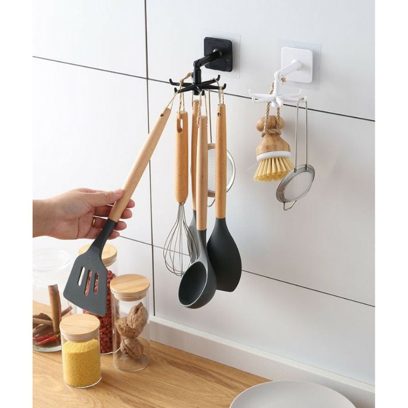 Móc dán tường xoay 6 nhánh 360 độ treo đồ tiện lợi