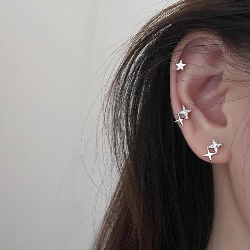 1 Cặp Bông Tai Bạc S925 Hình Thánh Giá Đính Đá Zircon Thời Trang Phong Cách Hàn Quốc Cho Nữ