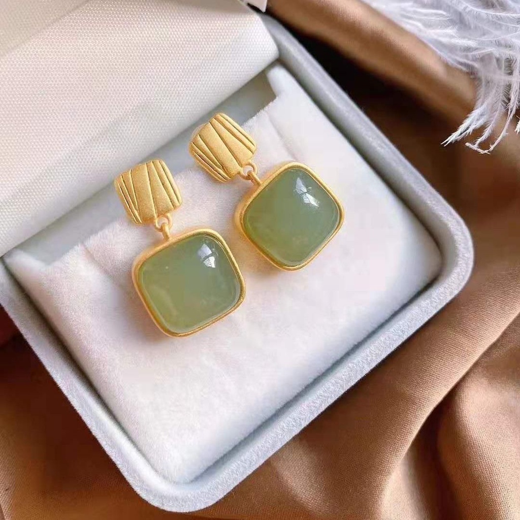 Bông Tai Mạ Vàng/Bạc Đính Đá Sapphire Sang Trọng Thời Trang