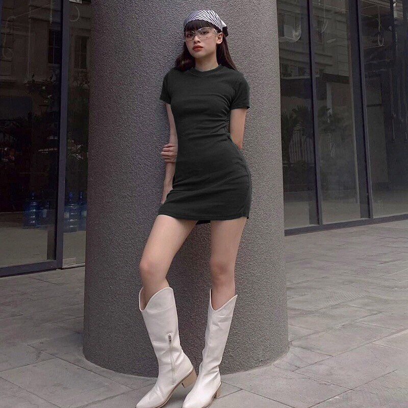 Đầm Body Hở Lưng Cổ Tròn Dáng Ngắn