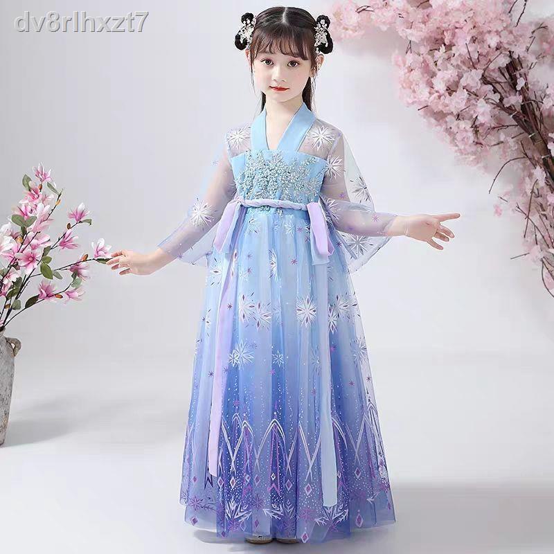 ♘♤◈Cô gái Hanfu Váy mùa hè Trang phục cổ dành cho trẻ em Siêu tích Phong cách Trung Quốc 12 tuổi bé Sakura Công chúa