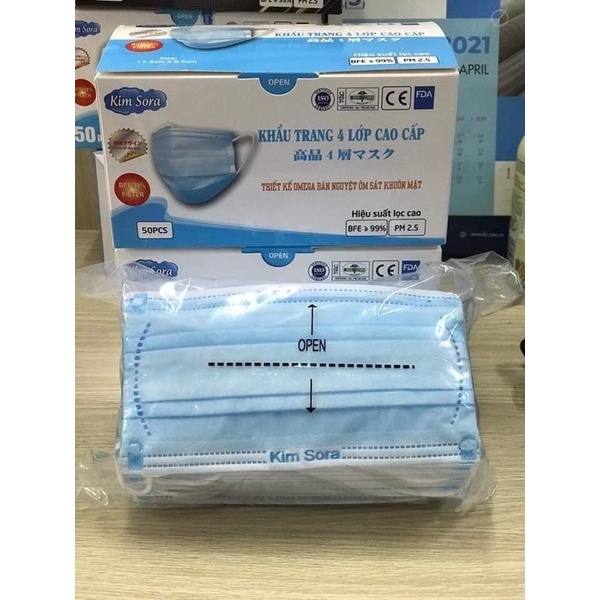 [Hộp 50c] Khẩu trang xuất Nhật cao cấp Kim Sora 4 lớp kháng khuẩn dày,không xù lông hàng loại 1
