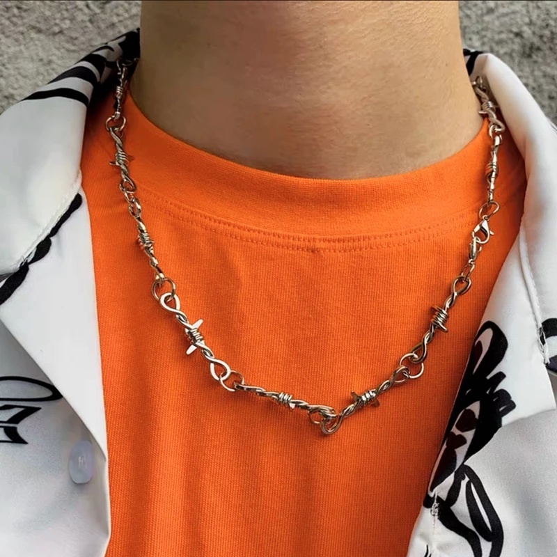 Dây chuyền dây gai sắt phong cách punk hip hop gothic tinh tế dành cho nam nữ