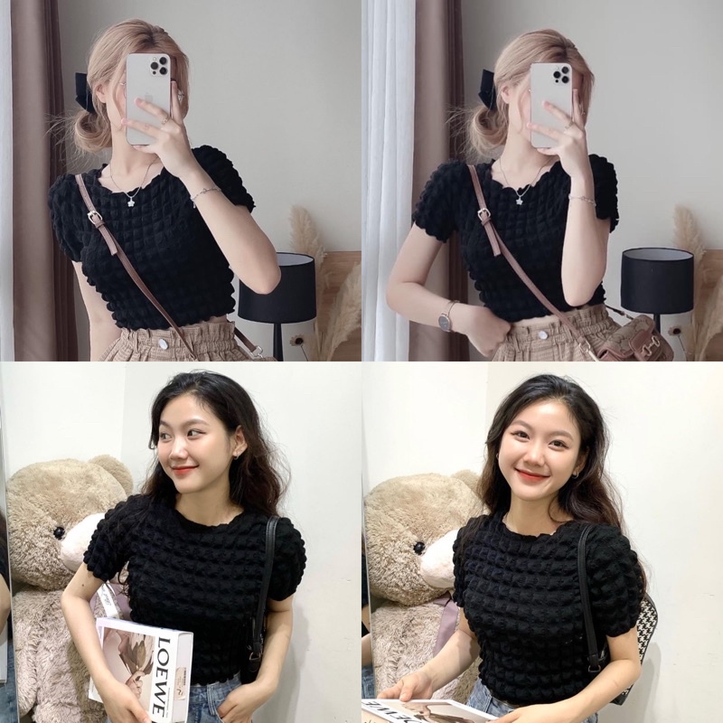 ÁO CROPTOP XỐP NHĂN HÀN QUỐC / ÁO CROP BASIC LINHLA (ảnh thật +video)