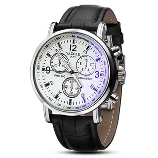 Đồng hồ nam Yazole 271 dây da (mặt trắng quai đen)