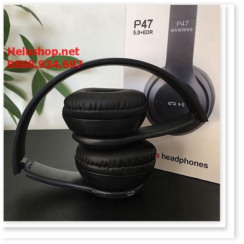 Tai nghe bluetooth không dây chụp tai P47 cho điện thoại iphone,samsung,sony…giá rẻ - Có mic,khe cắm thẻ nhớ,FM