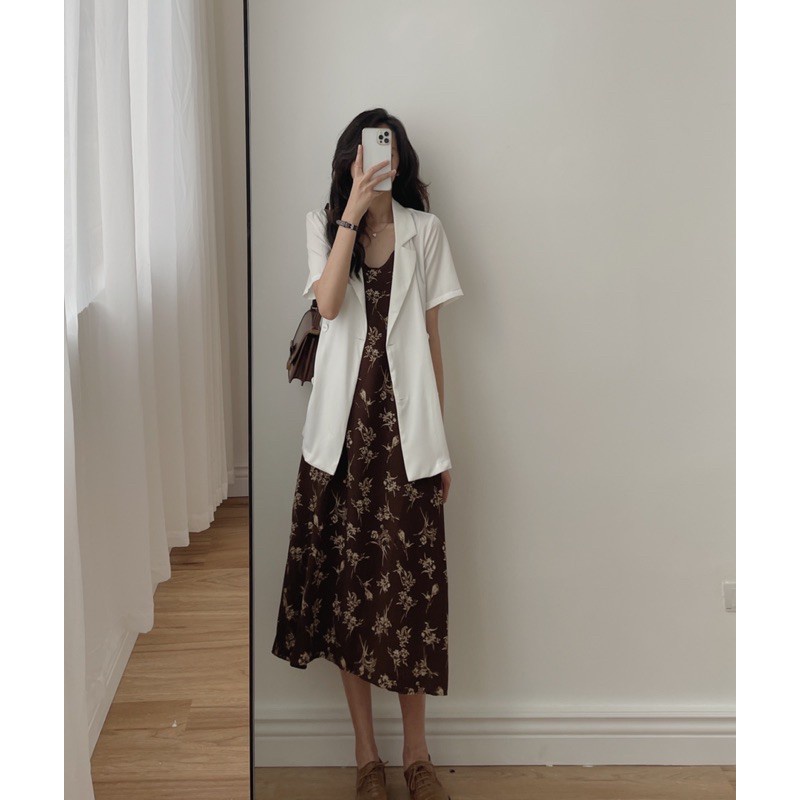 Váy hai dây hoa nhí dáng dài - Đầm dáng suông hai lớp chất chiffon V-2D | BigBuy360 - bigbuy360.vn