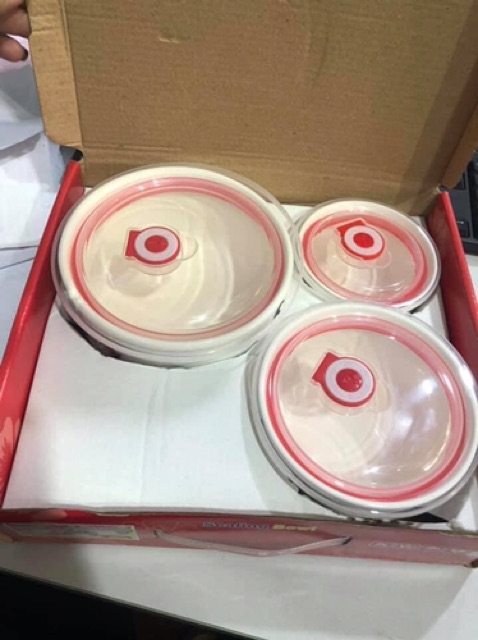 Bộ 3 bát sứ có nắp hút chân không( loại không tai)