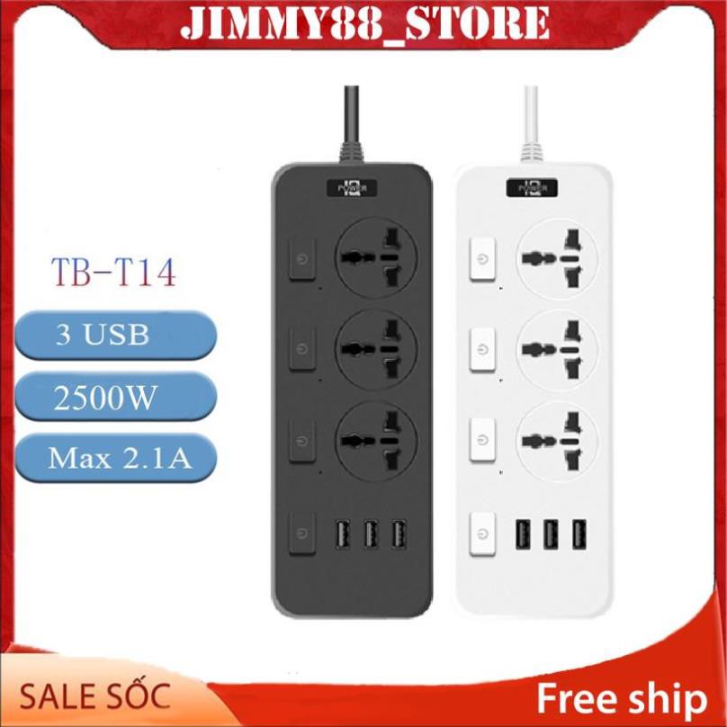 Ổ cắm điện đa năng cổng USB ổ cắm thông minh an toàn chống quá tải dây 1.8m công suất 250W T14 JIMMY88