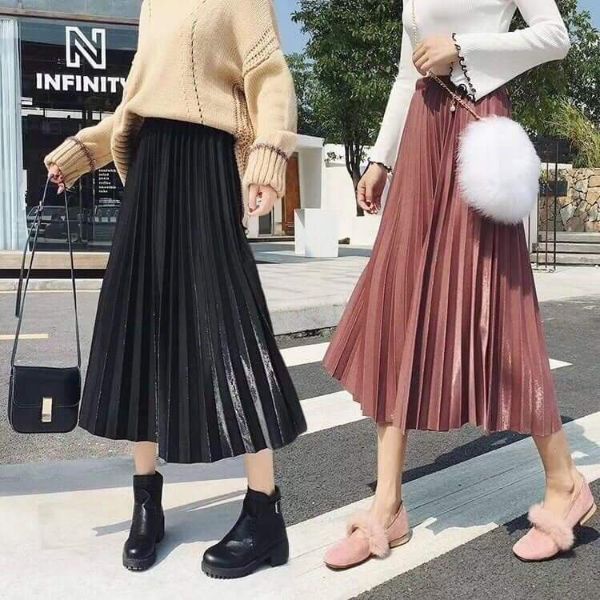 [Quà tặng là chun tóc nữ tính nhiều màu] Chân váy xếp ly cạp chun vải đanh bóng nhẹ dáng dài Lucy Outfit thiết kế | BigBuy360 - bigbuy360.vn