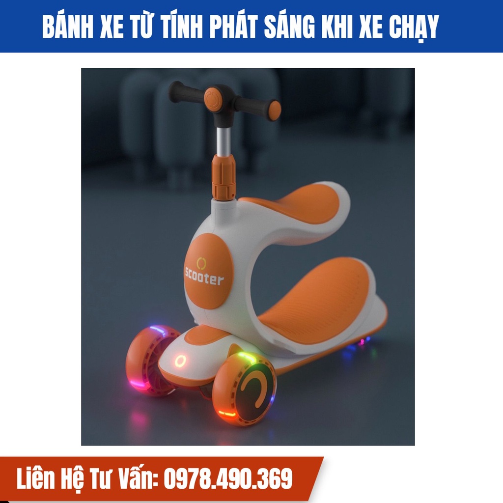 Xe trượt scooter cao cấp đa năng 3 trong 1, Xe chòi chân, xe trượt Scooter, Bập bênh cho bé