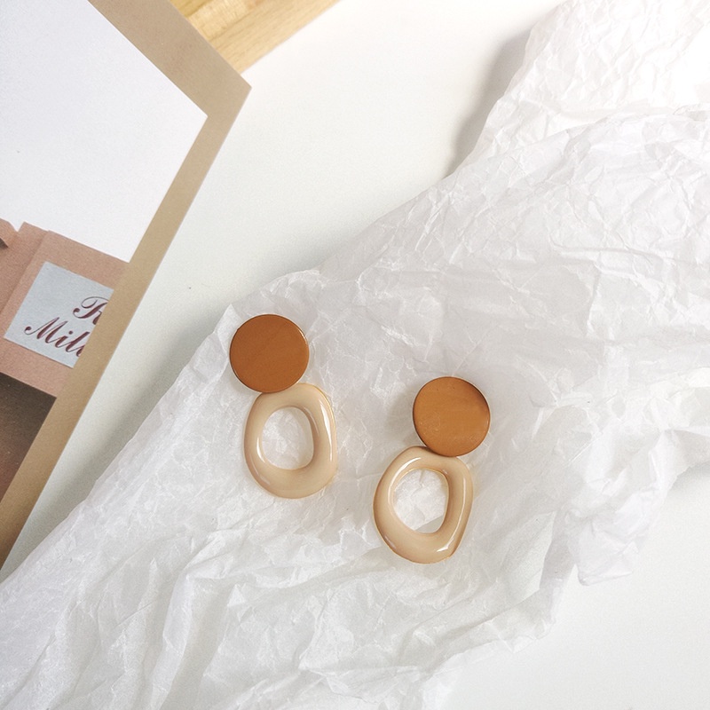 Bông Tai Mạ Bạc 925 Hình Tròn Màu Sắc Tương Phản Phong Cách Hàn Quốc