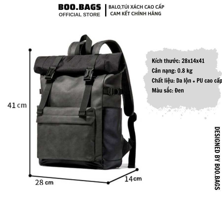 Balo Da Nam - Nữ Đi Học Đi Phượt Nắp Gập Hàn Quốc Chống Nước Laptop 15.6IN Boo-008 Boobags