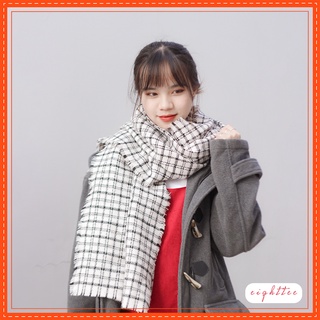 Khăn Quàng Cổ Khăn Len Nam Nữ Chất Liệu Len Dạ Kẻ Caro Vuông Đen Trắng Phong Cách Vintage Hàn Quốc