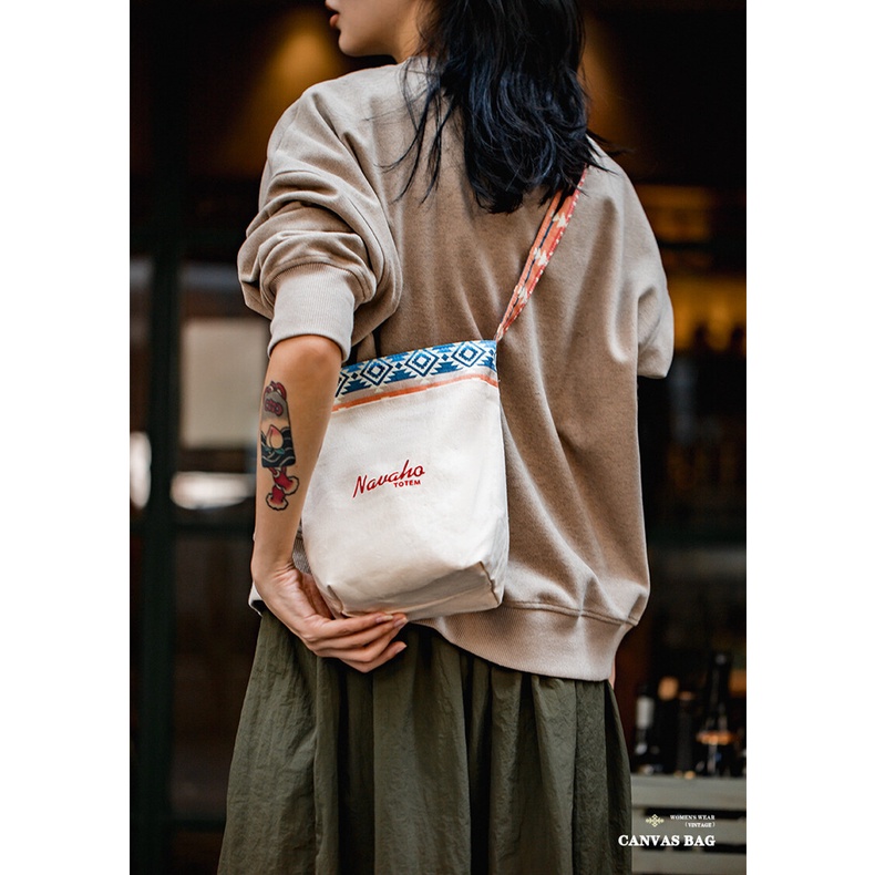 Túi đeo vai MADEN YS2208825 vải canvas cotton phong cách dân tộc retro độc đáo cho nữ văn phòng