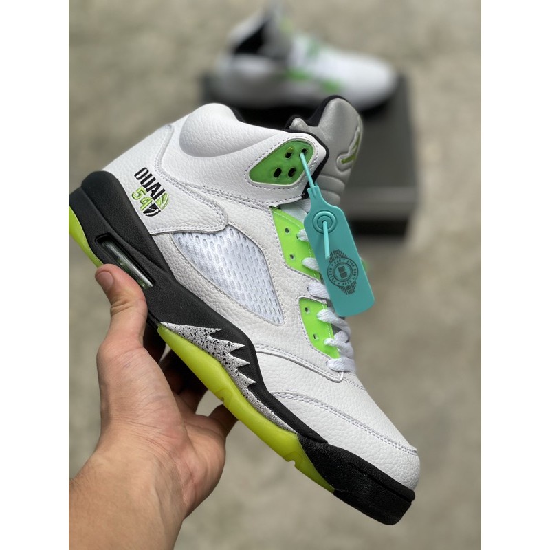 ☈Giày thể thao sneaker jd5 bóng rổ nam nữ cao cổ màu trắng xanh hình ảnh thật đầy đủ hộp phụ kiện