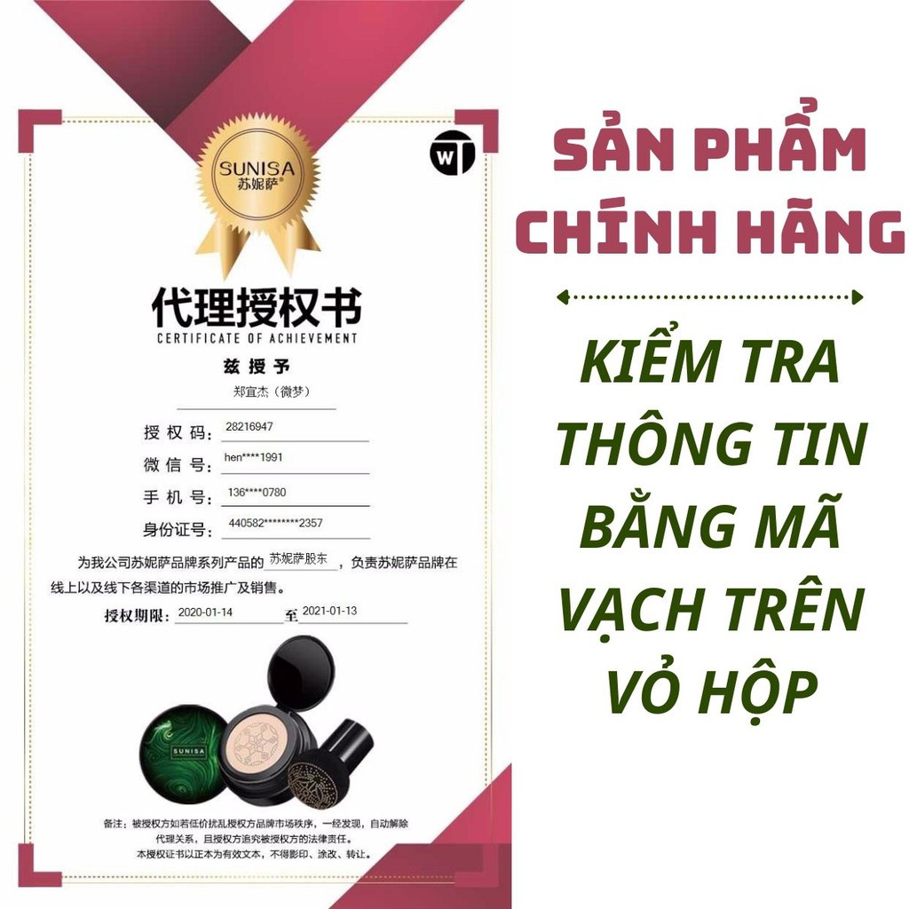 Phấn nước Sunisa chính hãng, kem nền Sunisa che khuyết điểm hoàn hảo, cushion sunisa chống nước duy trì trang điểm PN02