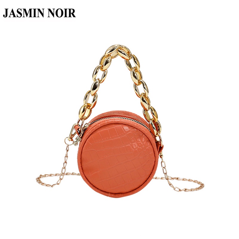 Túi xách JASMIN NOIR đeo vai hình tròn họa tiết vân da cá sấu phối dây xích cho nữ