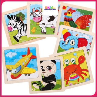 Đồ Chơi Lắp Ráp Tranh Ghép Gỗ 9 Miếng 11x11cm, combo 20 tranh - 20 mẫu khác nhau BKid21