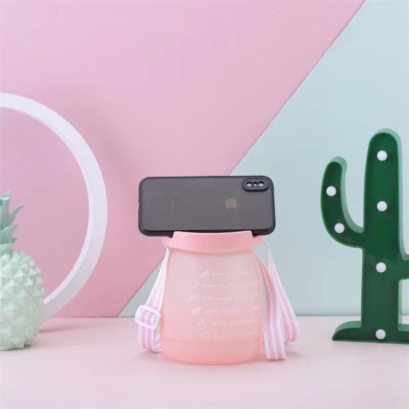 Bình đựng nước cute 1.3 lít có ống hút có vạch chia nhắc nhở uống nước