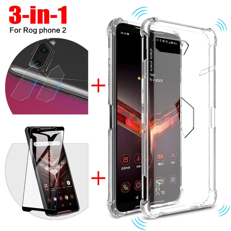3 in 1 (HD Screen Protector+Camera Lens Protector+Airbags Phone Case) For Asus ROG Phone 2 II ZS660KL