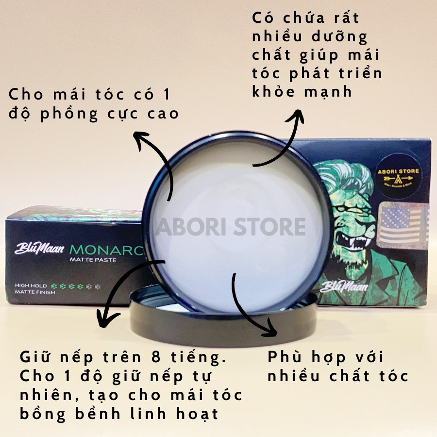 Sáp vuốt tóc Blumaan Monarch Matte Paste [Chính Hãng] phù hợp mọi loại tóc, độ phồng cực cao, một sản phẩm hướng ẩm