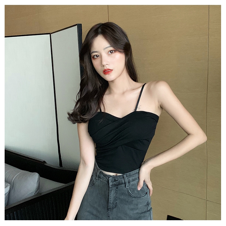Suxi Áo Croptop Không Tay Màu Trơn Phong Cách Hàn Quốc