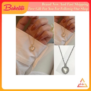 Bakelili Heart Pendant Necklace Opal Shape Clavicle Adjustable Length Alloy for All Neck Sizes