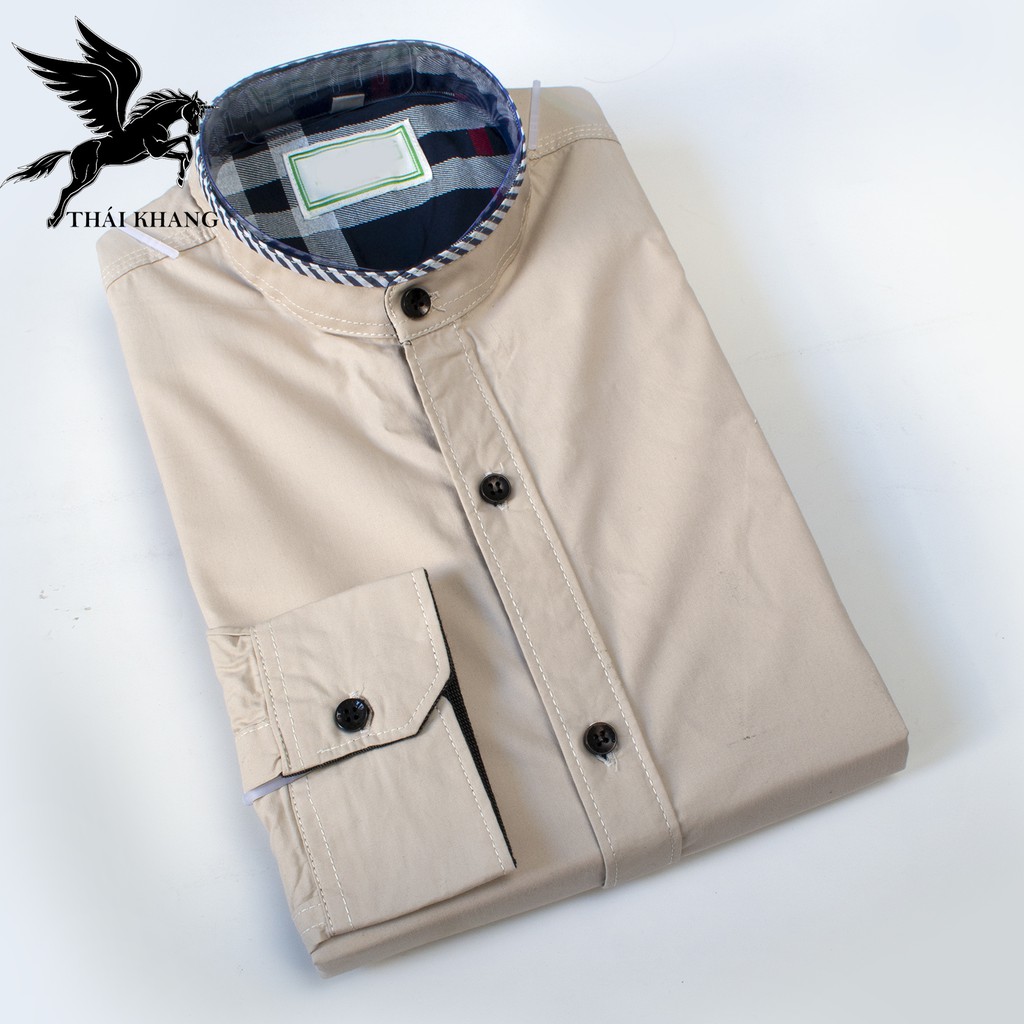 áo sơ mi dài tay cổ trụ nam trơn vải cotton mềm mát loại áo sơ mi nam cổ tàu đẹp form slimfit STD5