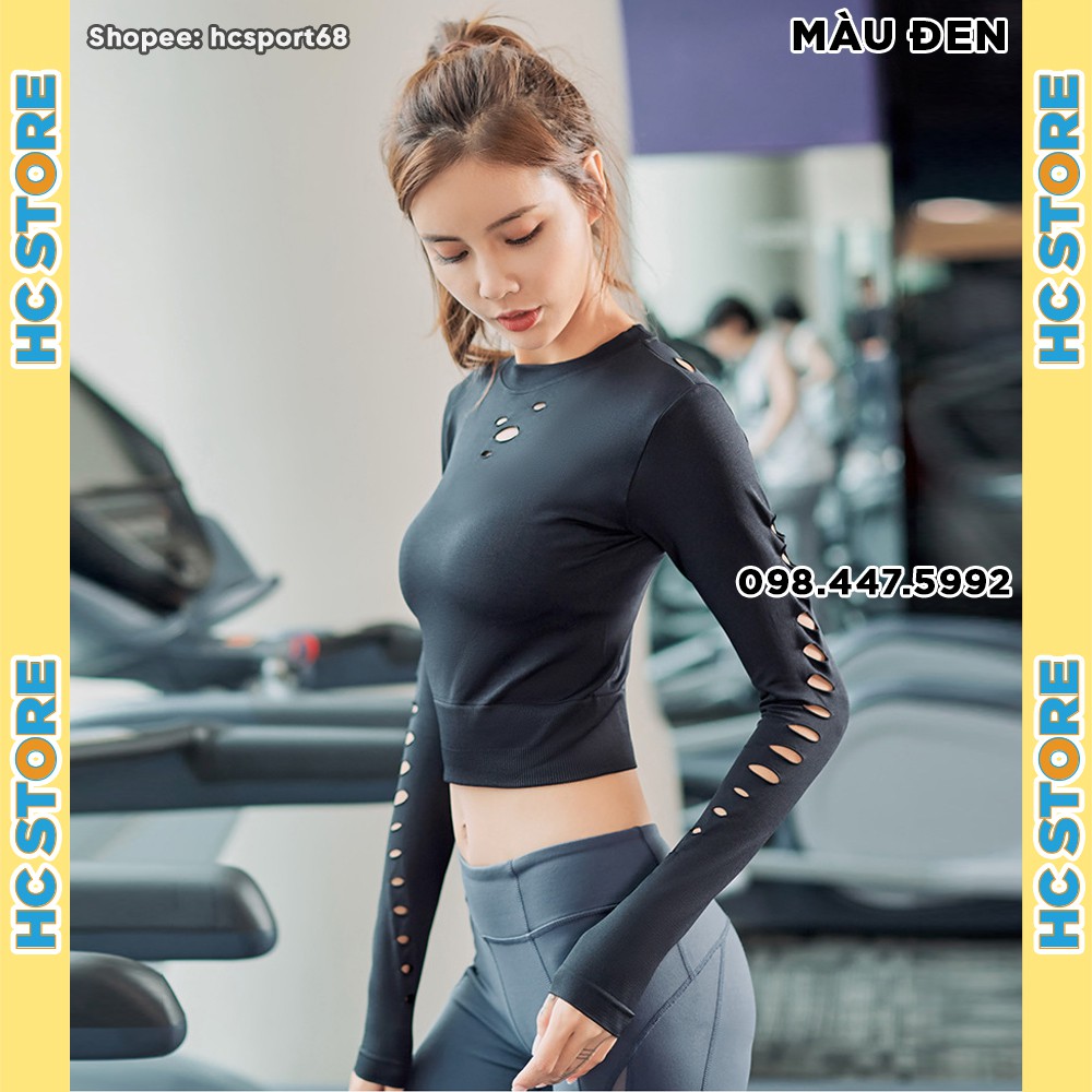 Áo Croptop Dài Tay AD06 Tập Gym, Yoga Nữ Họa Tiết Khoét Lỗ, Hàng Cao Cấp Chất Vải Cực Sịn