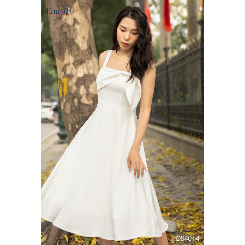 Đầm xòe hai dây, luồn nơ Emspo DS4014