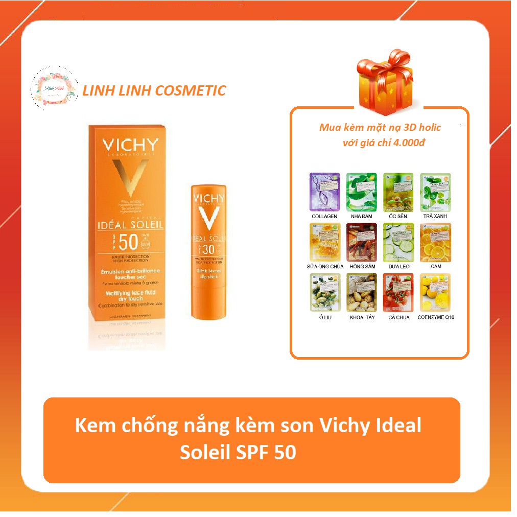 50ml mẫu mới - (tặng kèm mặt nạ) KEM CHỐNG NẮNG Vichy Ideal Soleil Spf 50