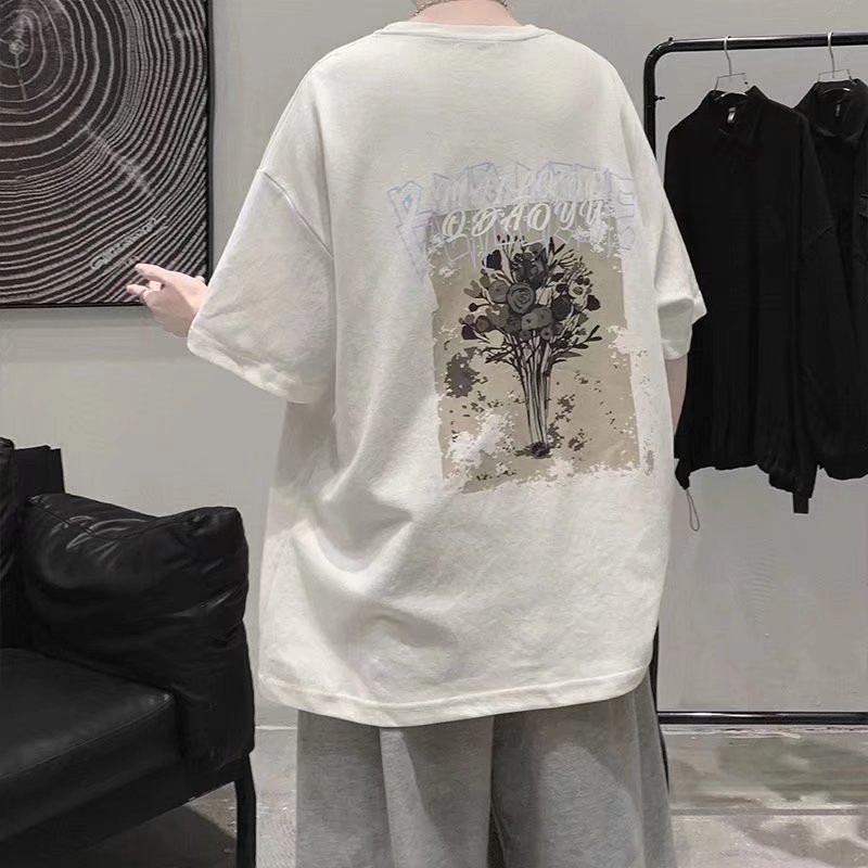 Áo Thun Tay Ngắn Cổ Tròn In Chữ Phong Cách Hàn Quốc Dành Cho Nam size M-5XL