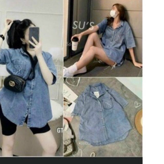 FREESHIP sét bộ áo jean bò thêu trữ kèm quần ngố sịn sò sang chảnh