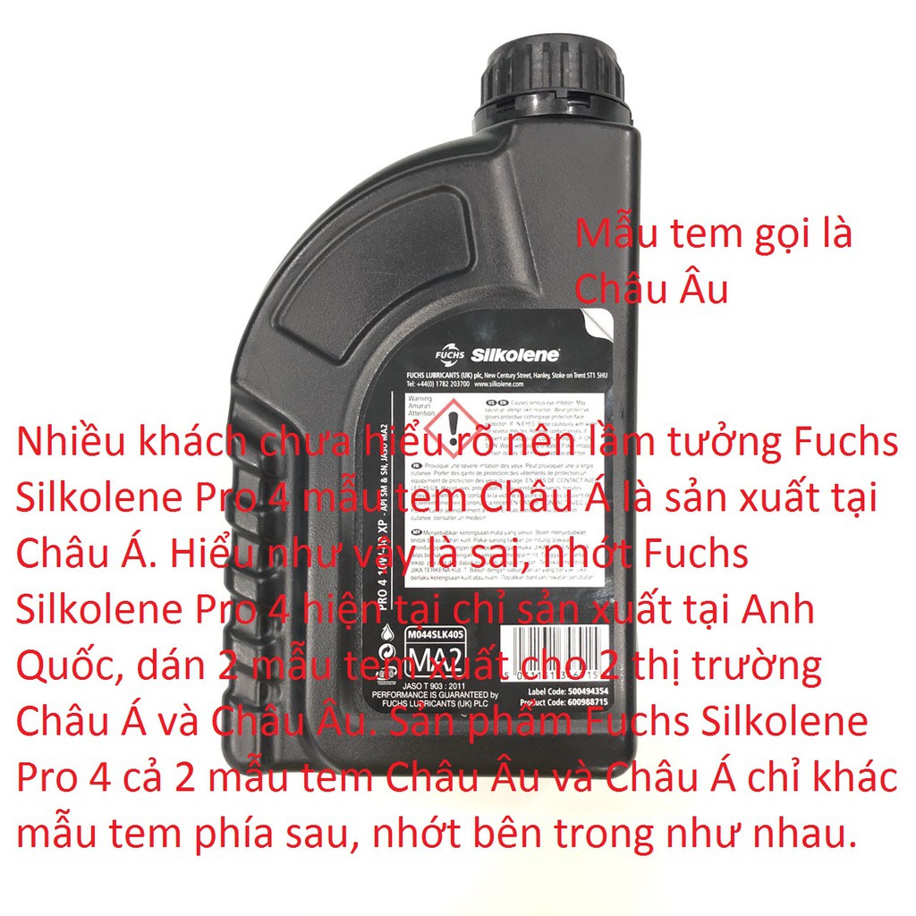 Nhớt Fuchs Silkolene pro4 10W-40 chai 1l, nhớt fuchs 10w40 nhớt tổng hợp Made in UK